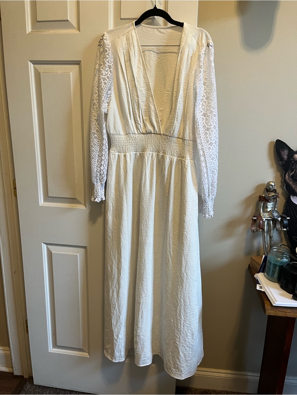 Boho White Maxi Dress with Lace Sleeves
